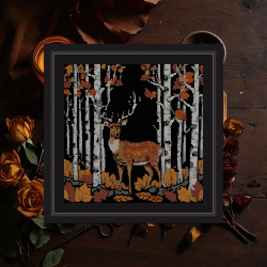 Deer And Birch cross stitch pattern