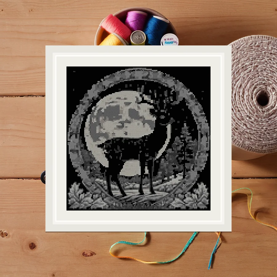 Deer And Winter Moon cross stitch pattern