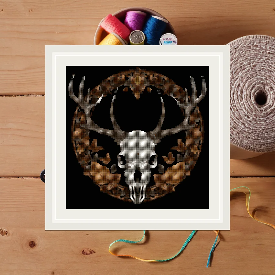 Deer Skull And Moths cross stitch pattern