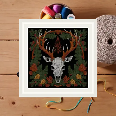 Elk Skull And Pine cross stitch pattern