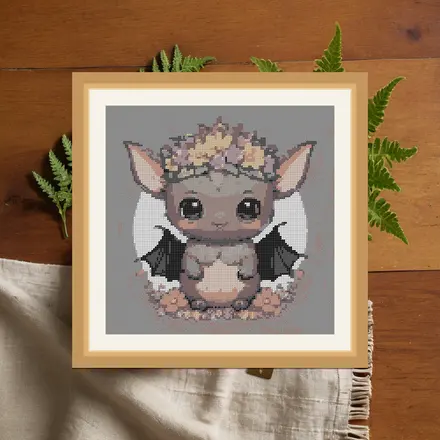 Flower Crown Bat cross stitch pattern