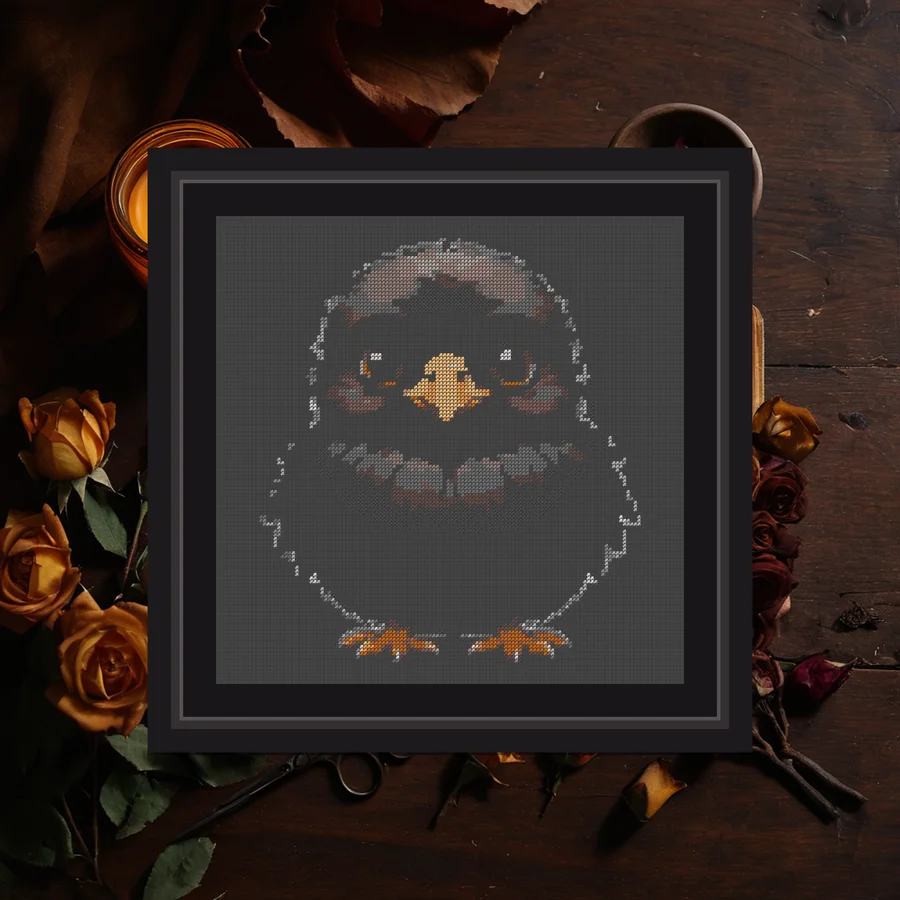 Fluffy Raven cross stitch pattern