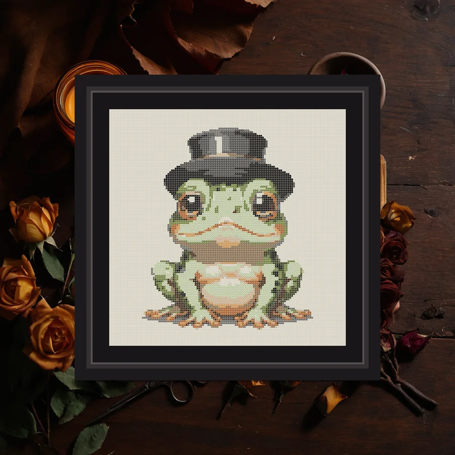 Frog In A Hat cross stitch pattern