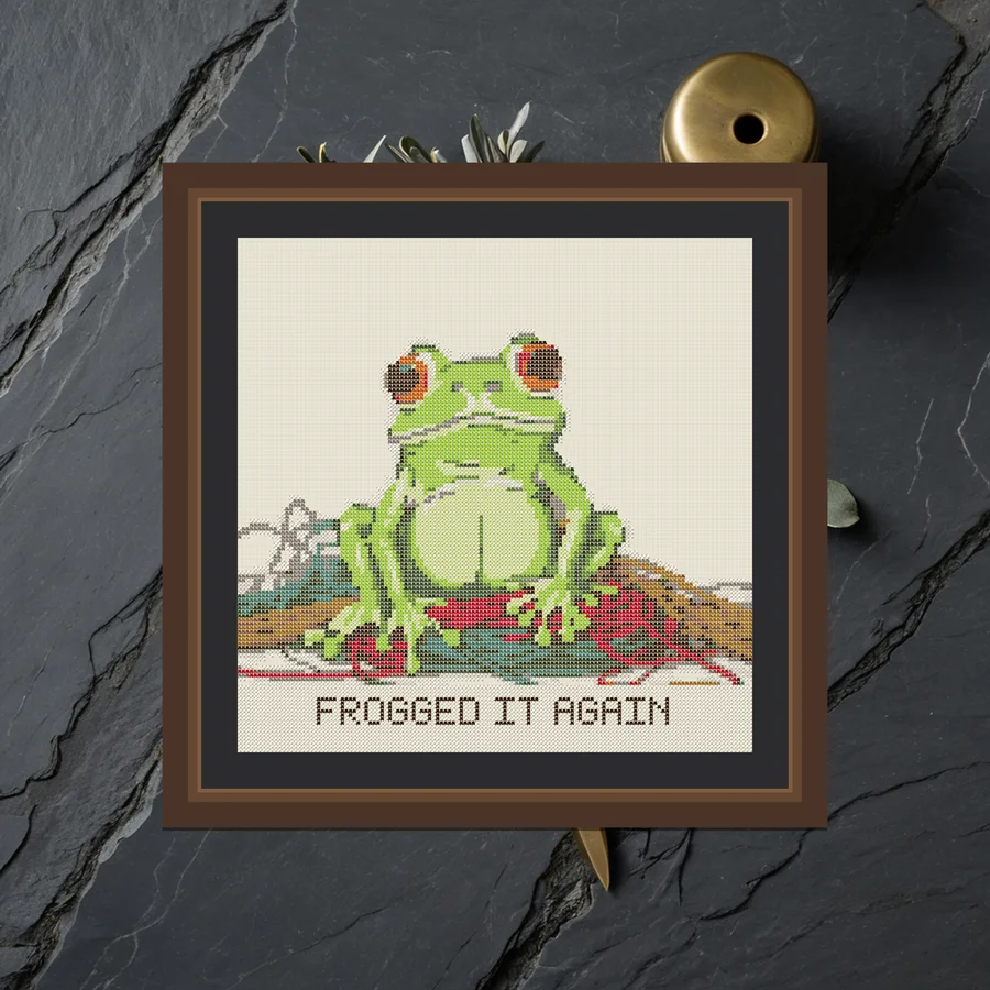 Frogged Again cross stitch pattern