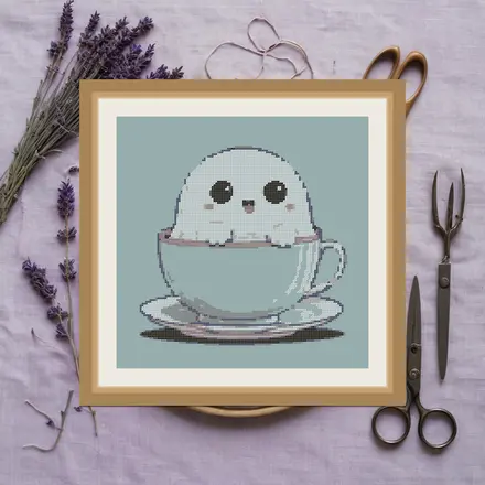 Ghost In A Teacup cross stitch pattern
