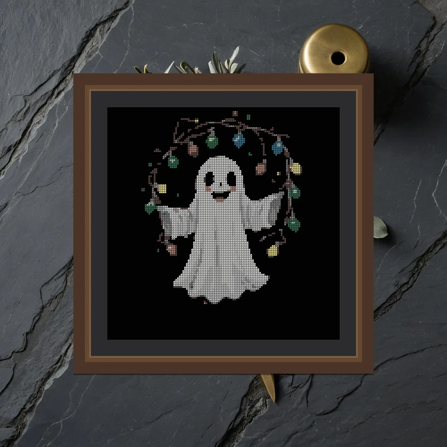 Ghost In Christmas Lights cross stitch pattern
