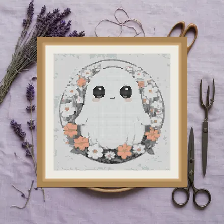 Ghost With Flowers cross stitch pattern