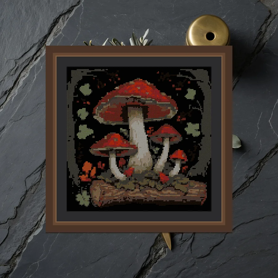 Glowing Fungi Log cross stitch pattern