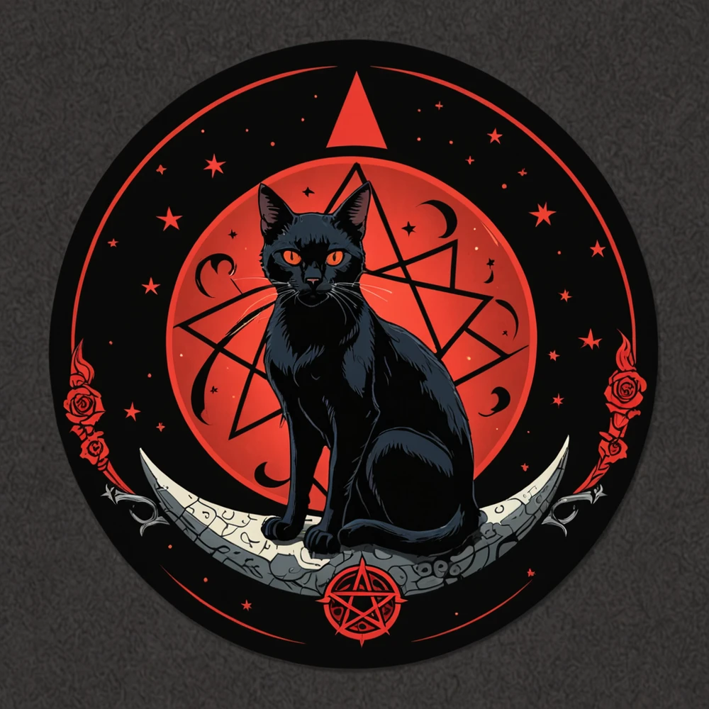 Gothic Cat Shrine cross stitch pattern, example of a finished piece