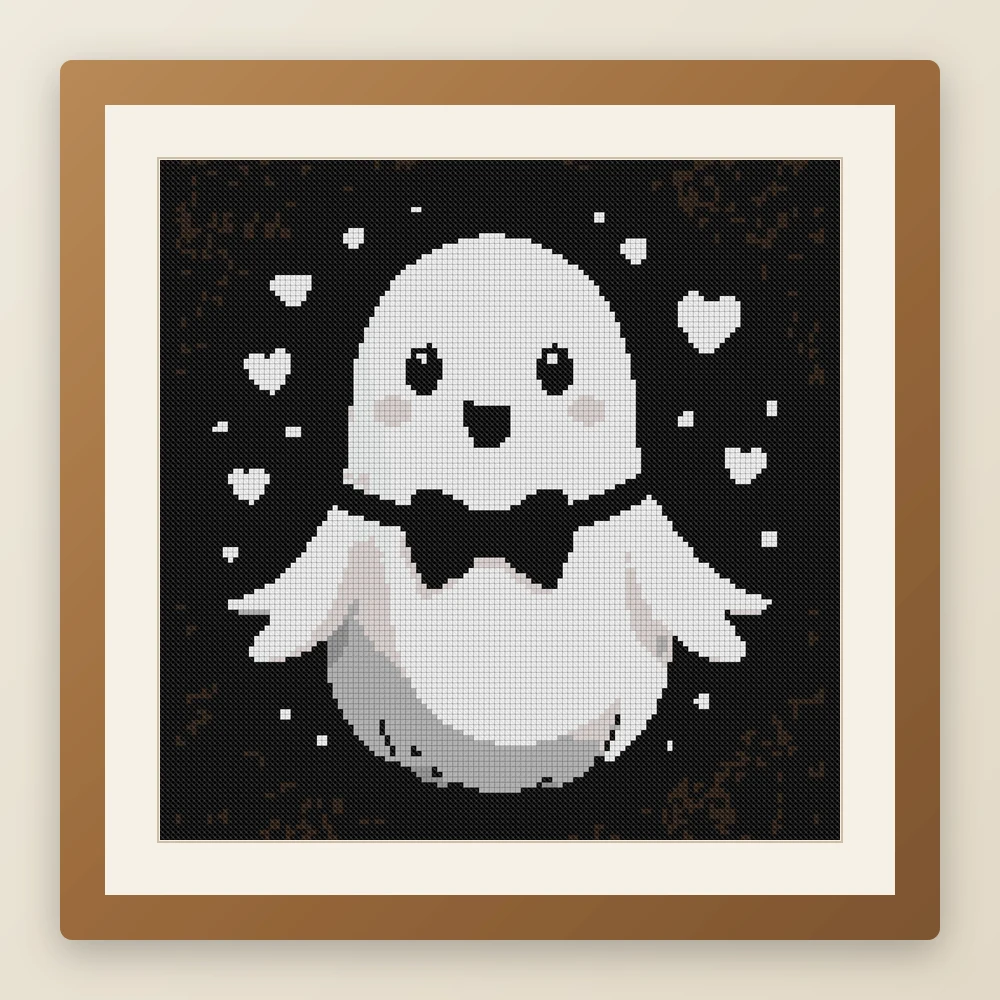 Gothic Ghostie cross stitch pattern, example of a finished piece