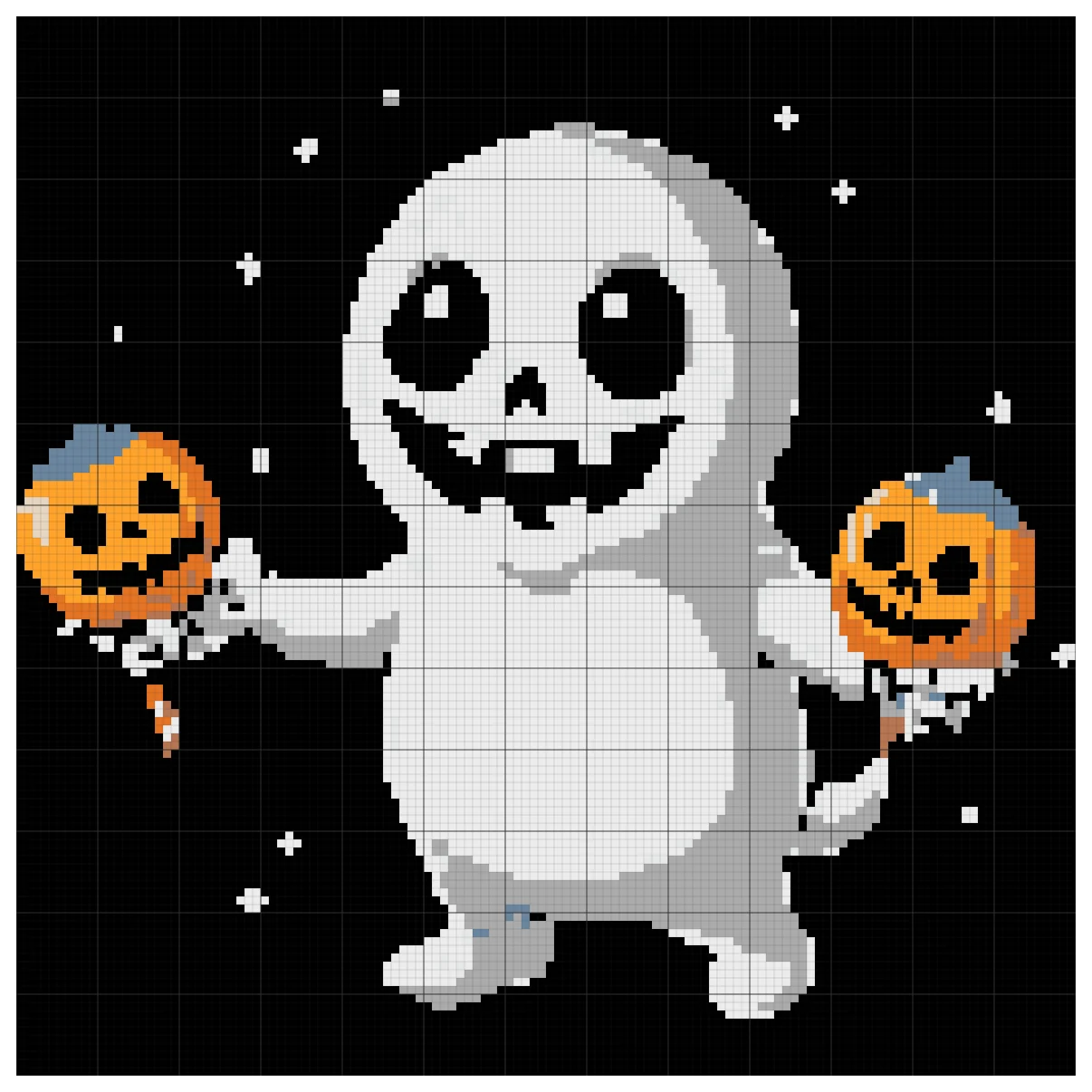 The full Gothic Ghostie cross stitch chart, 130 by 130 stitches