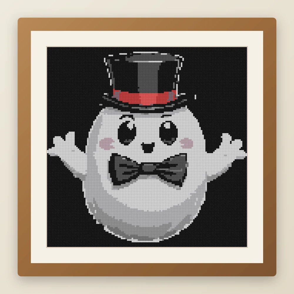 Gothic Ghostie cross stitch pattern, example of a finished piece