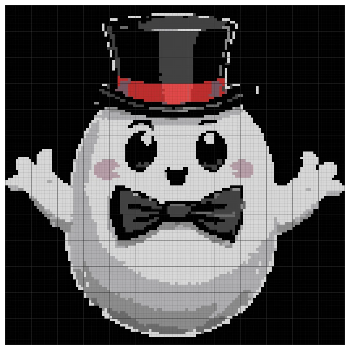 The full Gothic Ghostie cross stitch chart, 130 by 130 stitches