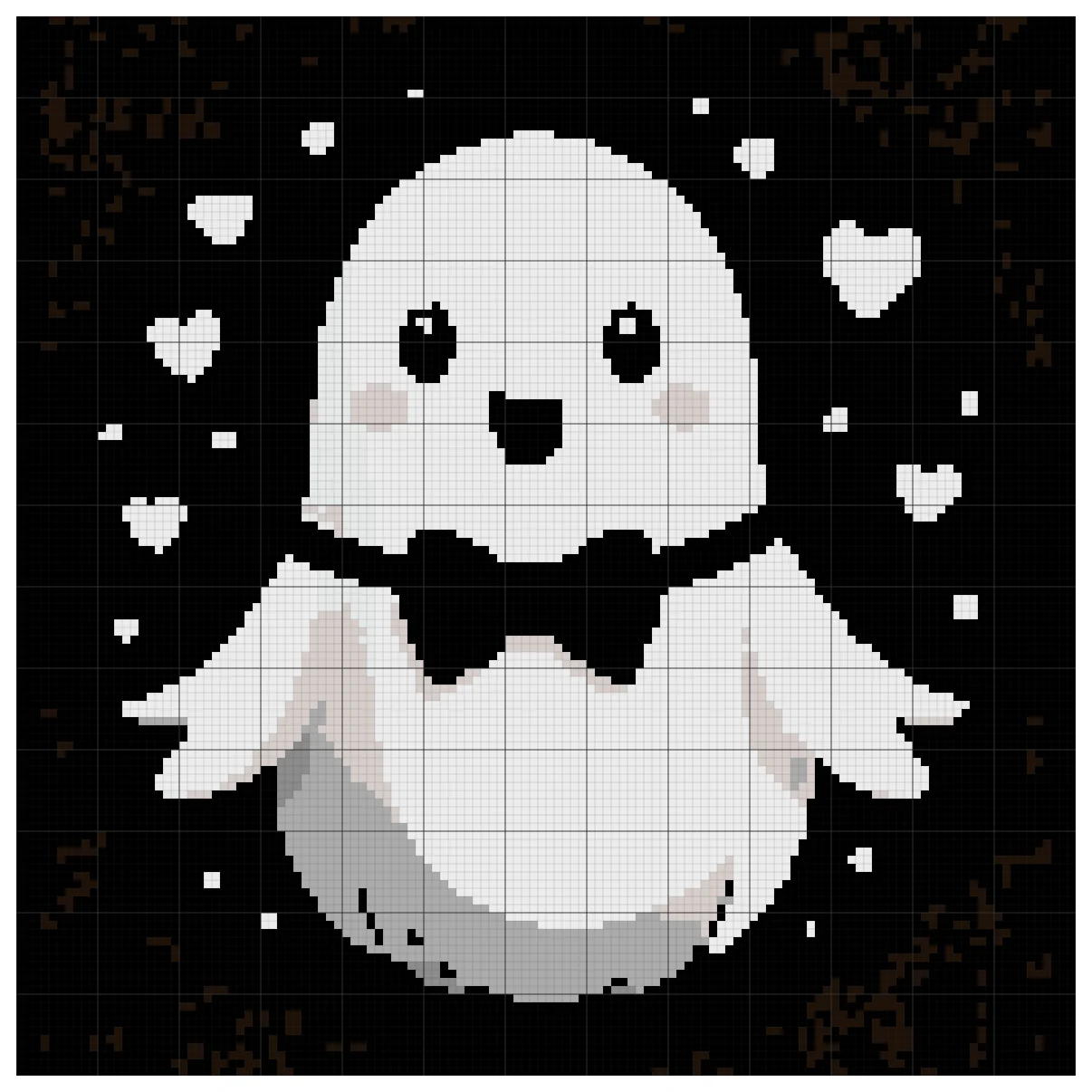 The full Gothic Ghostie cross stitch chart, 130 by 130 stitches
