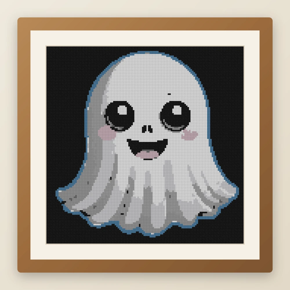 Gothic Ghostlet cross stitch pattern, example of a finished piece