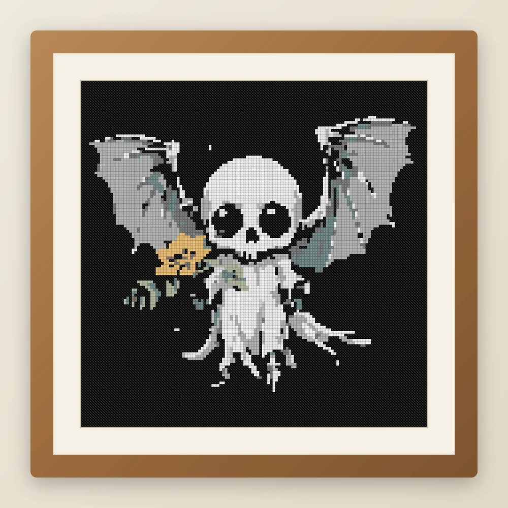 Gothic Ghostlet cross stitch pattern, example of a finished piece