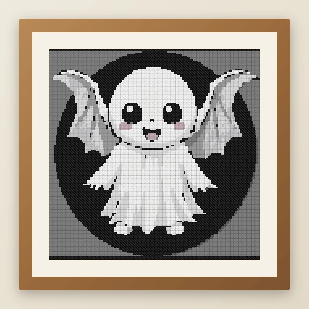 Gothic Ghostling cross stitch pattern, example of a finished piece