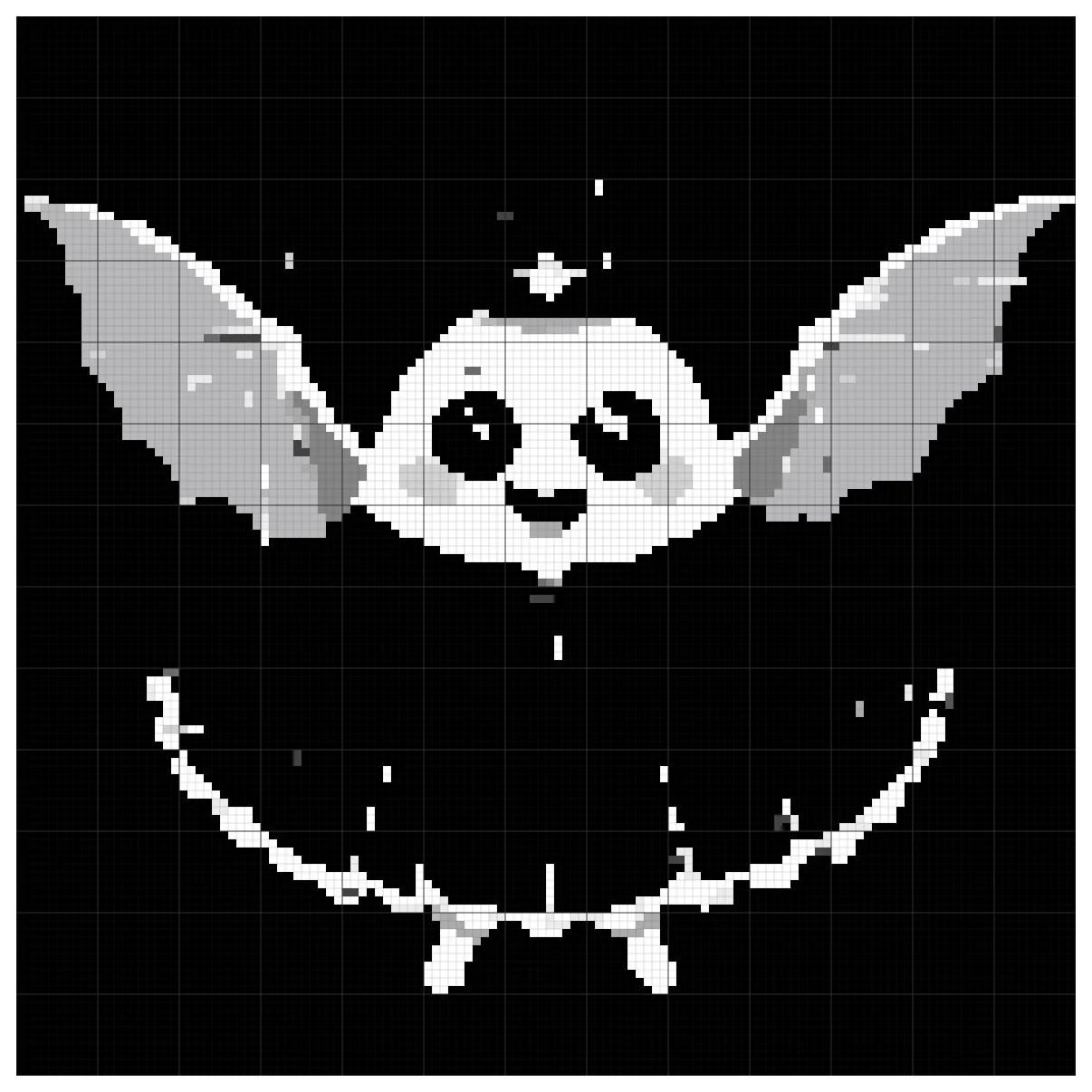 The full Gothic Ghostling cross stitch chart, 130 by 130 stitches
