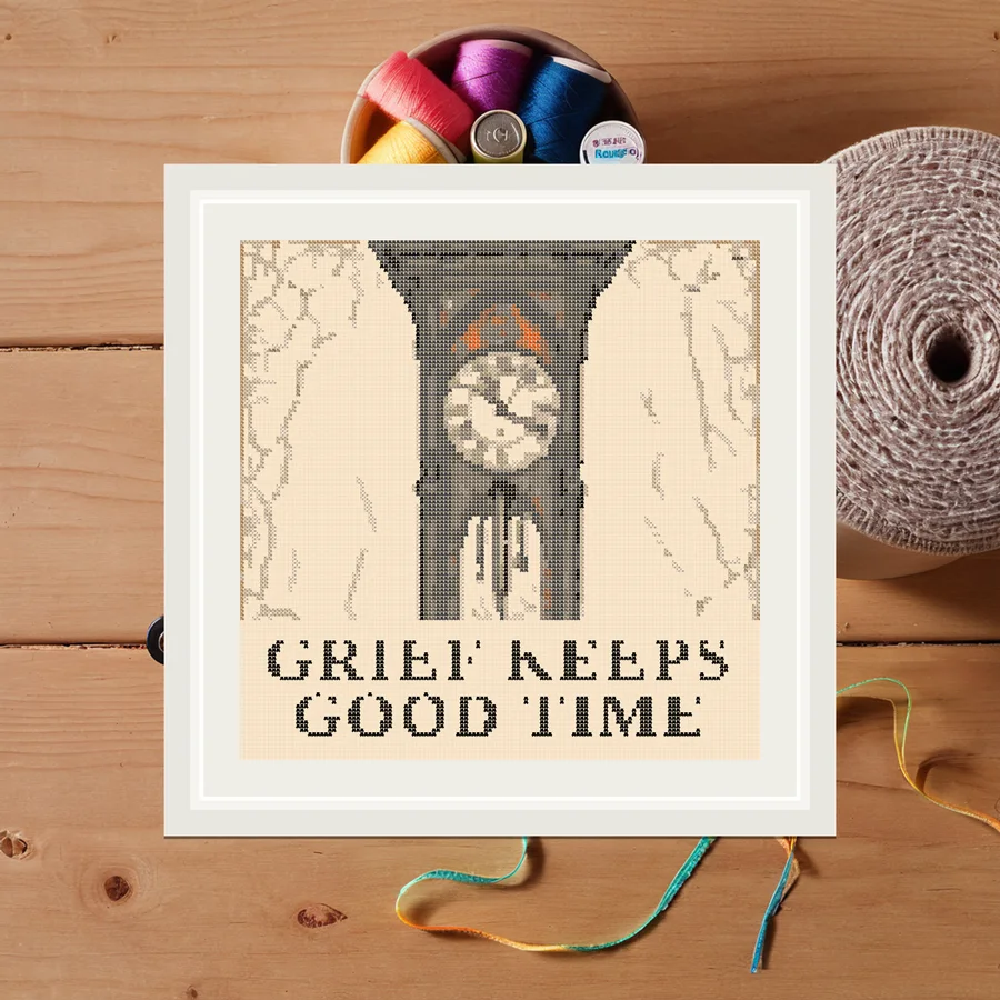 Grief Keeps Good Time cross stitch pattern