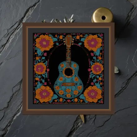 Guitar And Marigold cross stitch pattern