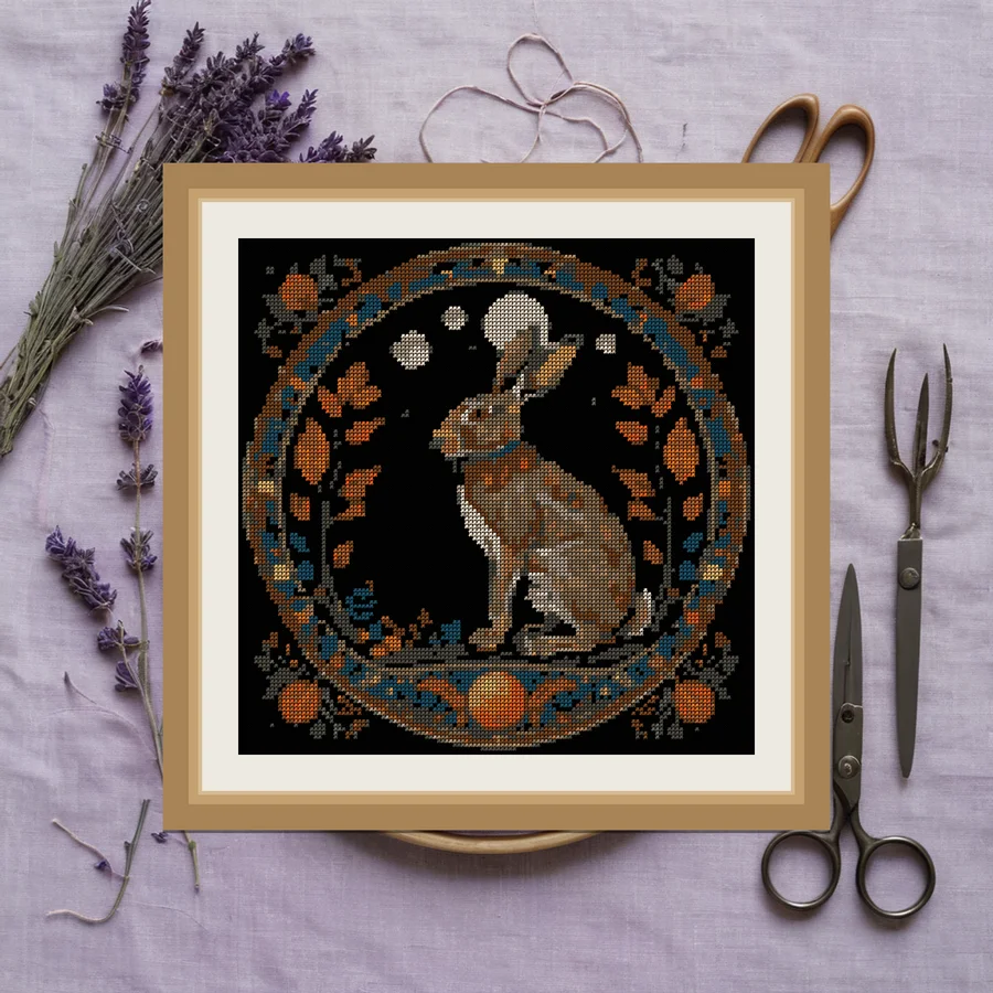 Hare And Moon Phases cross stitch pattern