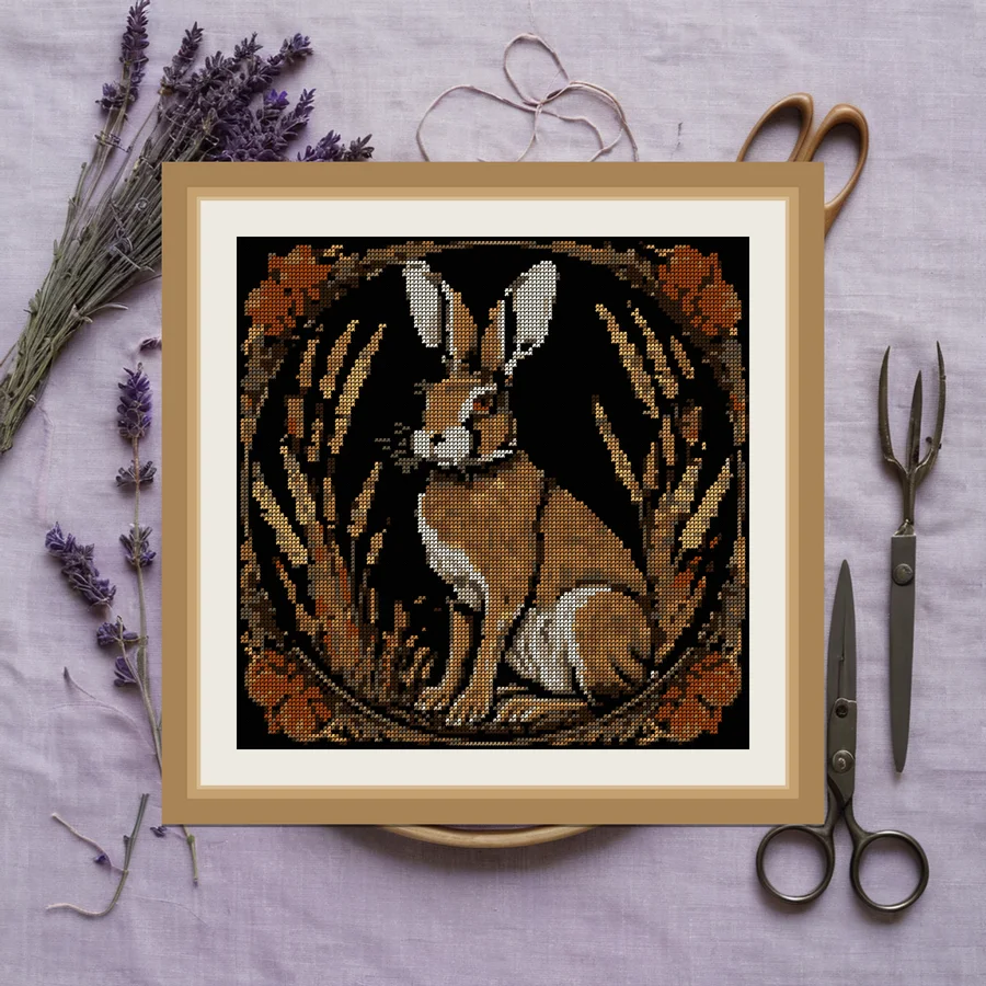 Hare In Wheat cross stitch pattern