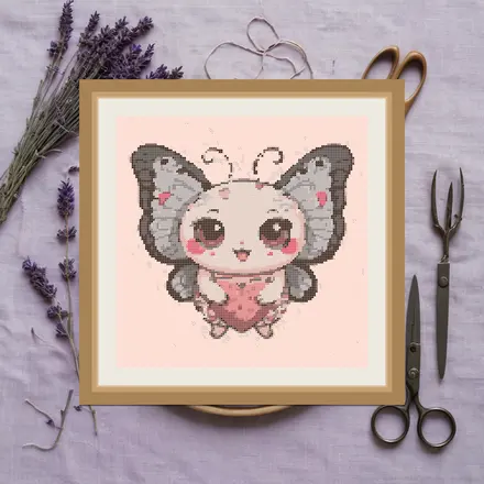 Heart Moth cross stitch pattern