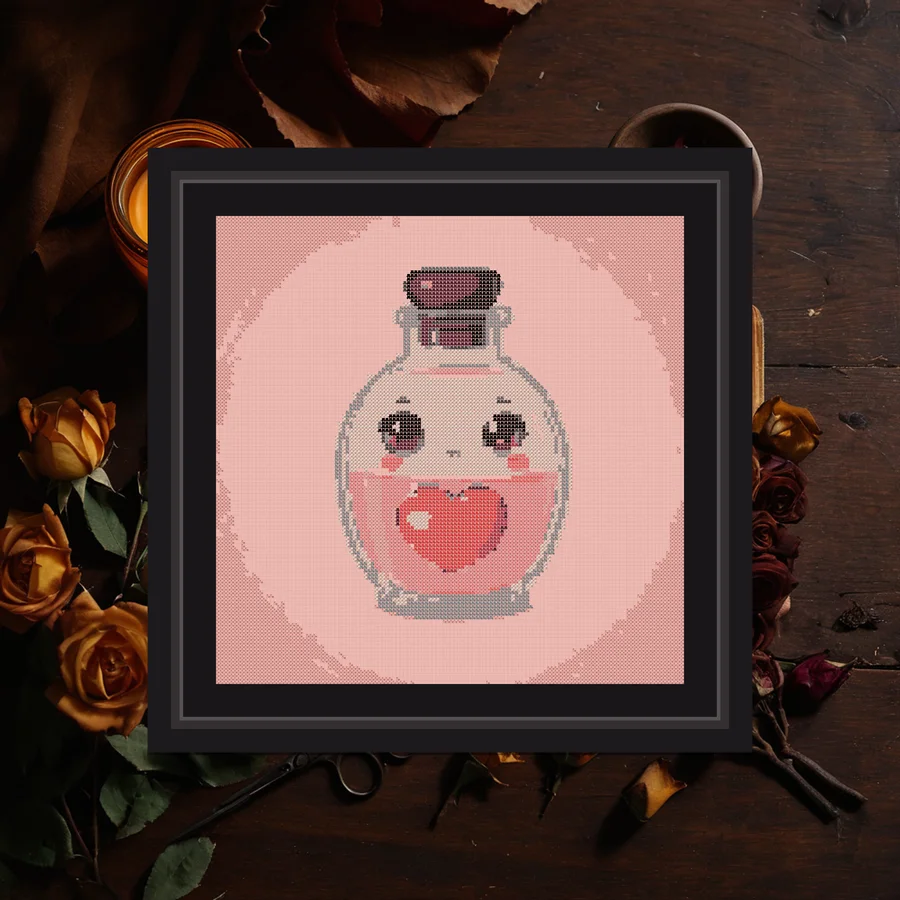 Heart Potion cross stitch pattern