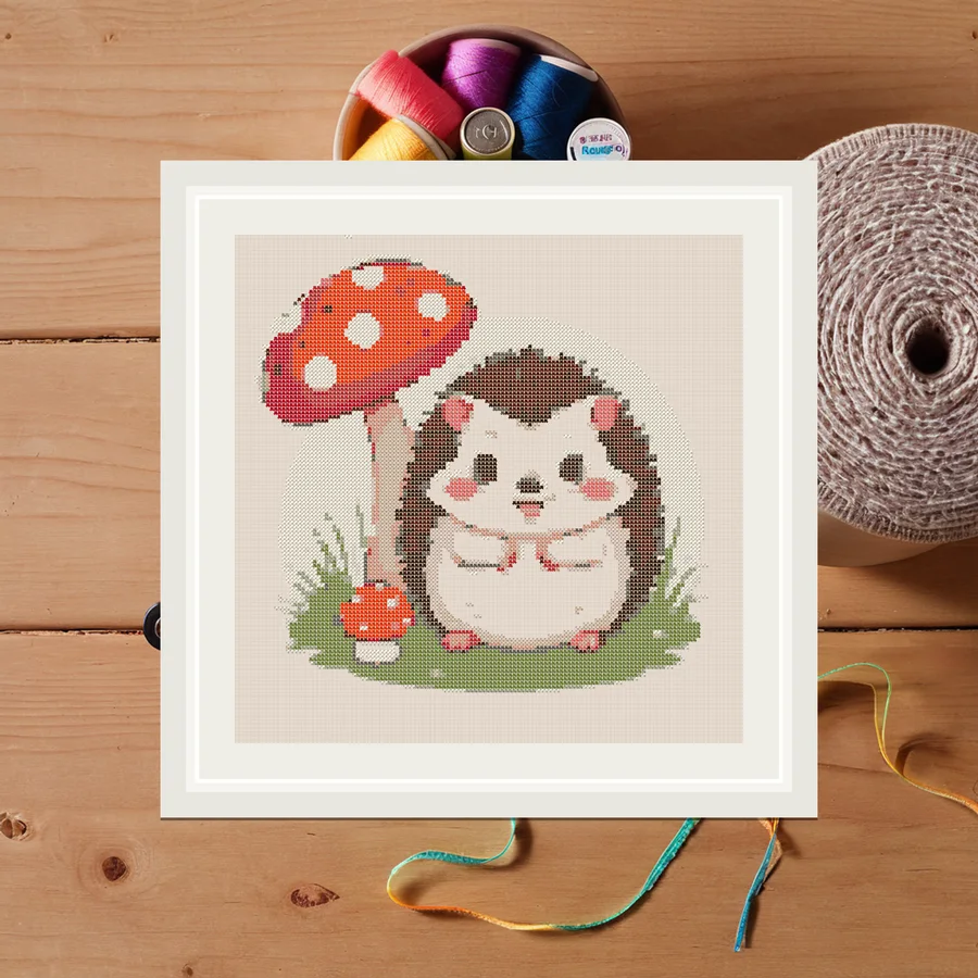 Hedgehog And Toadstool cross stitch pattern