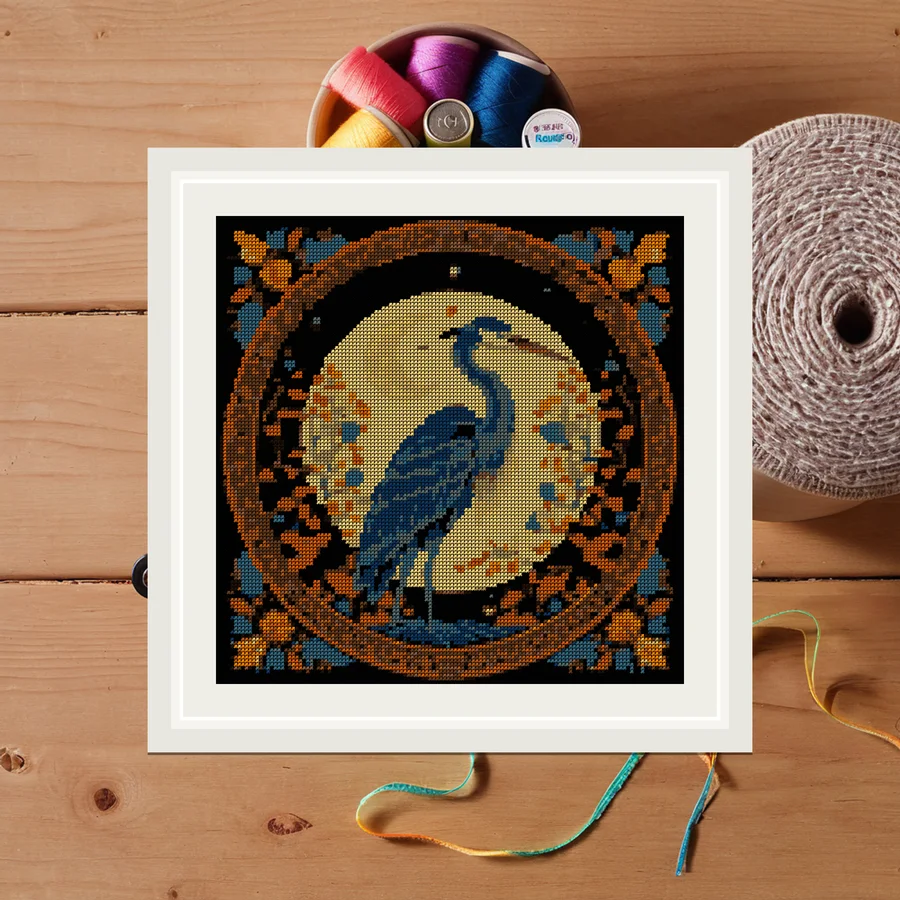 Heron And Moon cross stitch pattern
