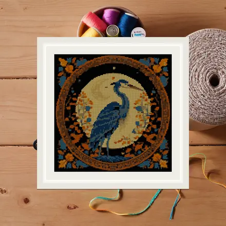 Heron And Moon cross stitch pattern