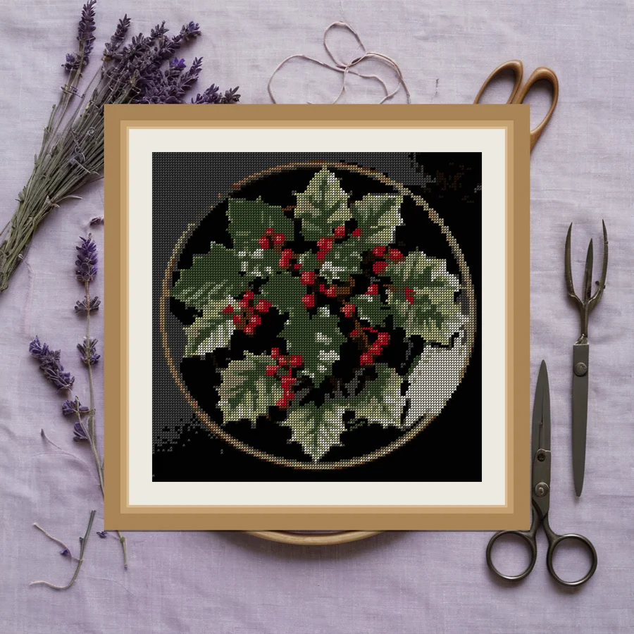 Holly And Ivy Plate cross stitch pattern