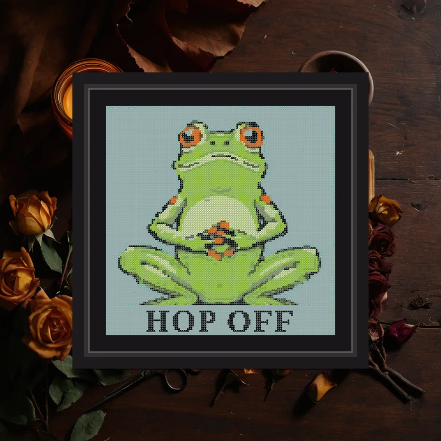 Hop Off cross stitch pattern