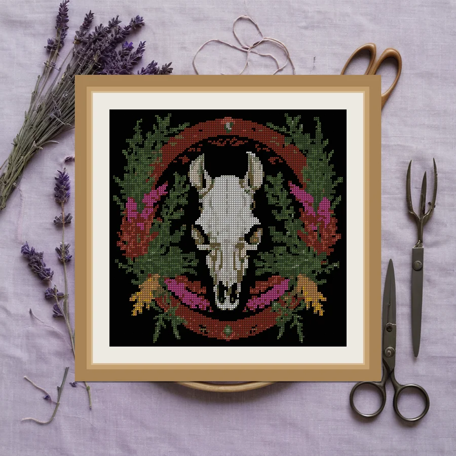 Horse Skull And Heather cross stitch pattern