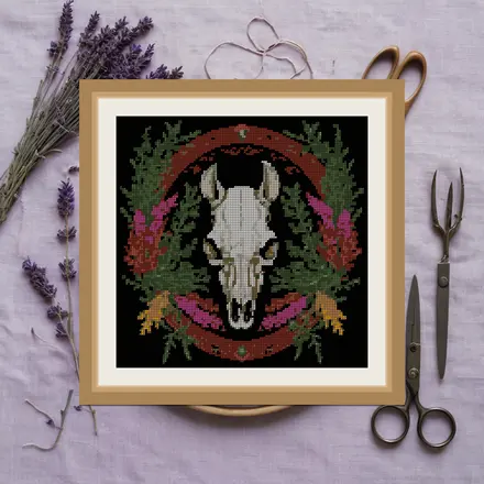 Horse Skull And Heather cross stitch pattern