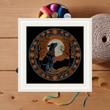 Hound And Moon cross stitch pattern