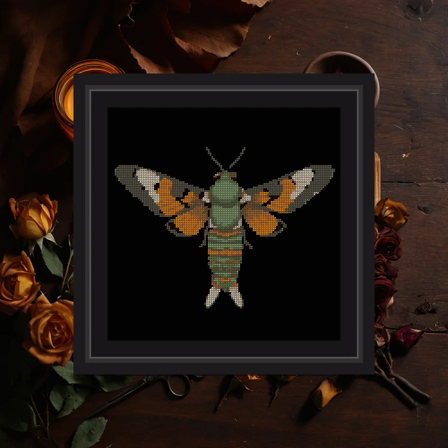 Hummingbird Hawkmoth cross stitch pattern