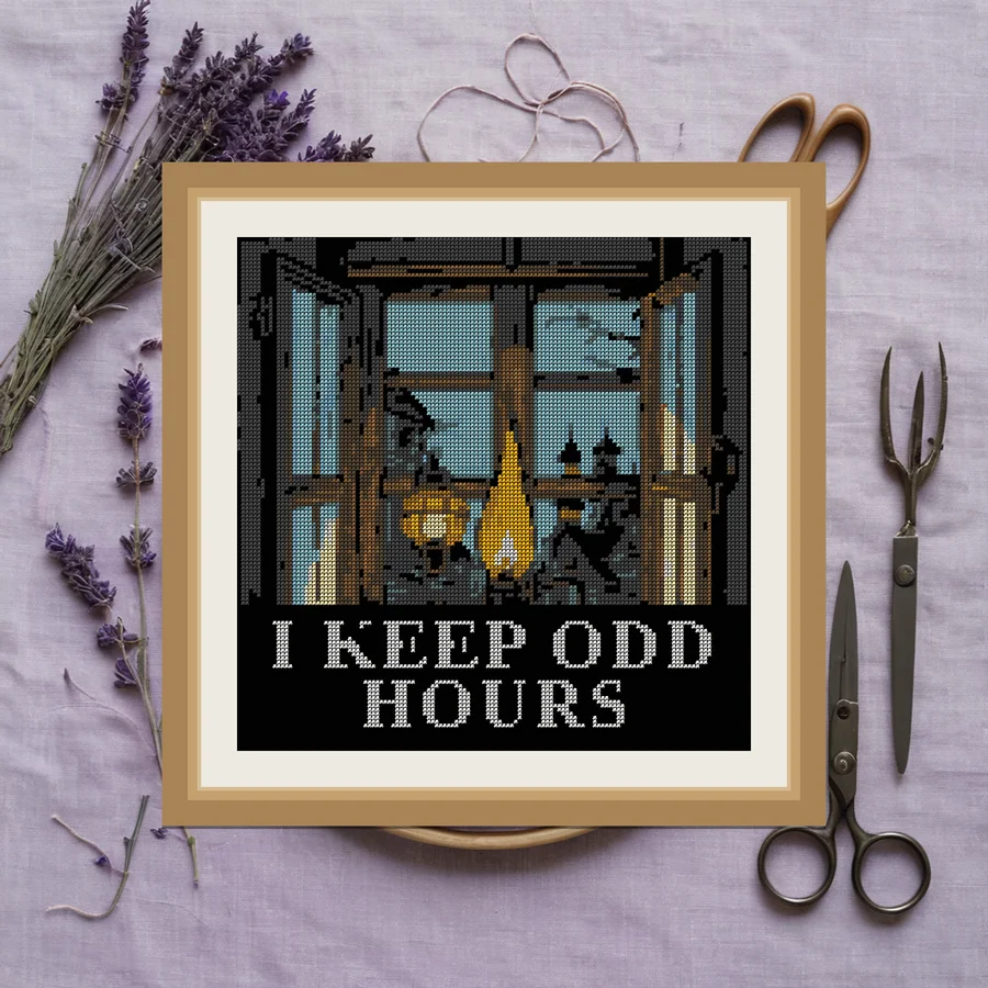 I Keep Odd Hours cross stitch pattern