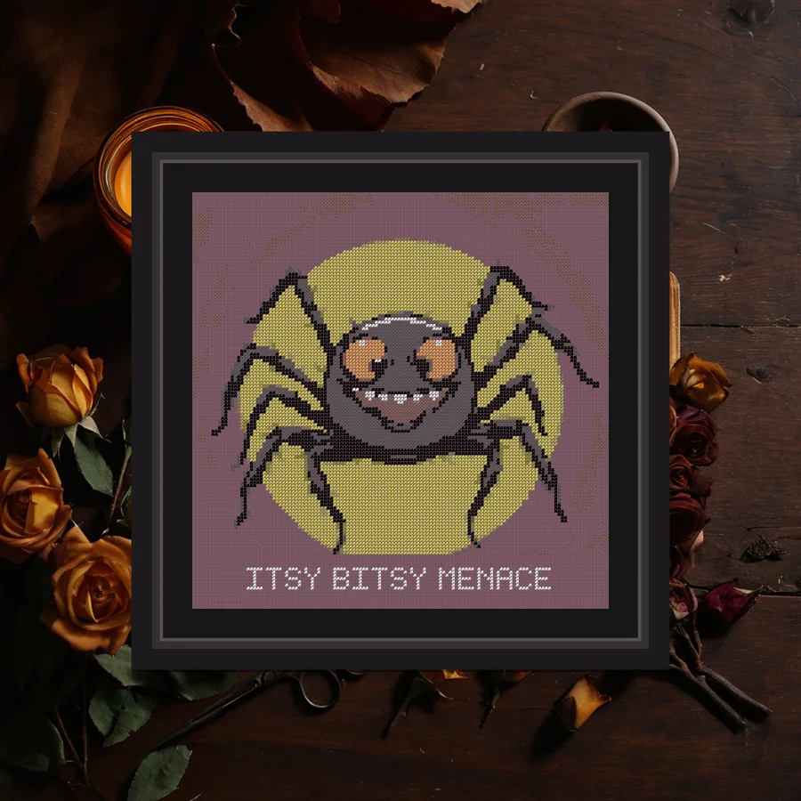 Itsy Bitsy Menace cross stitch pattern