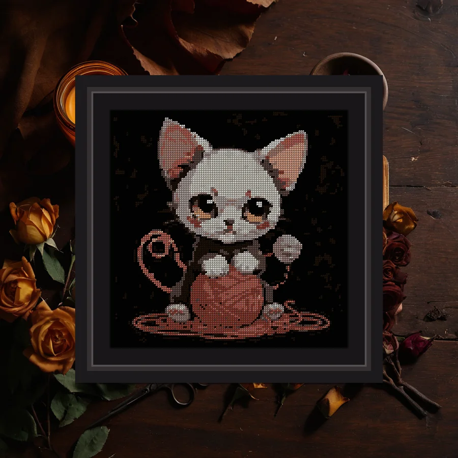 Kitten And Yarn Skull cross stitch pattern