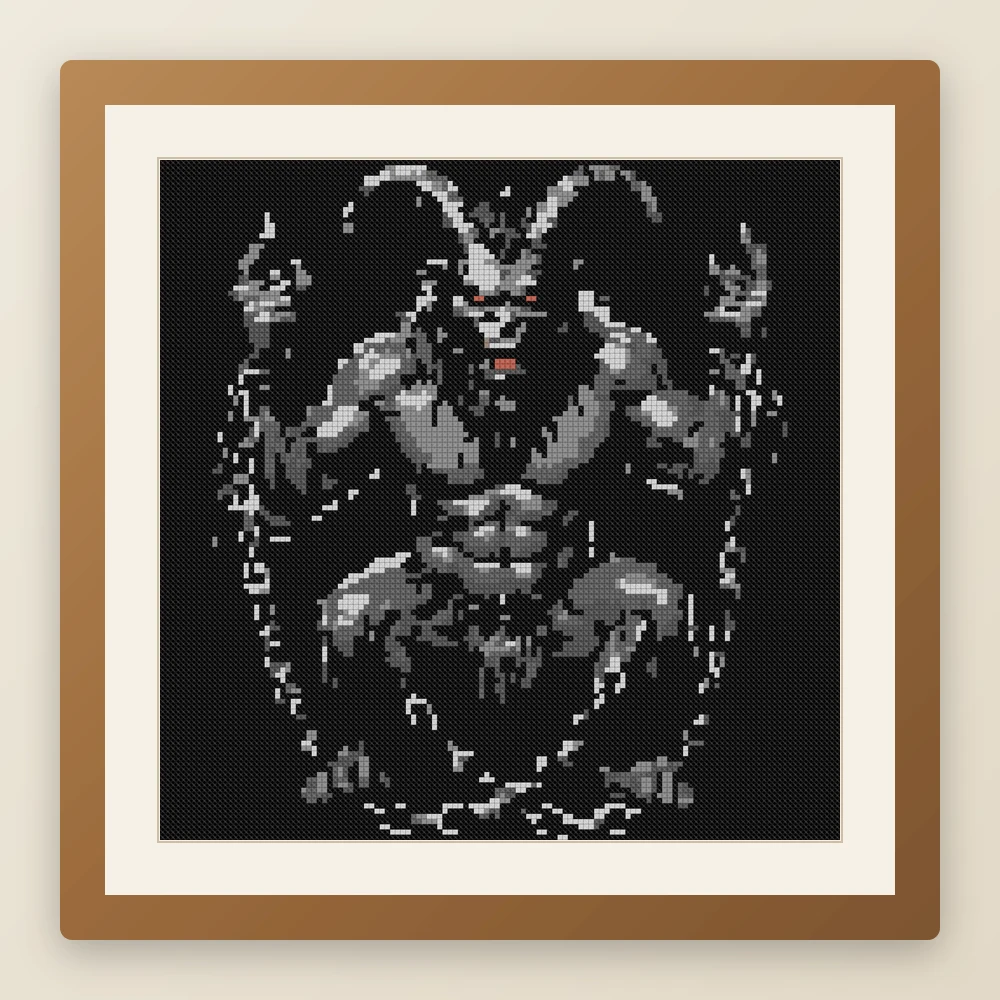 Krampus' Chain cross stitch pattern, example of a finished piece