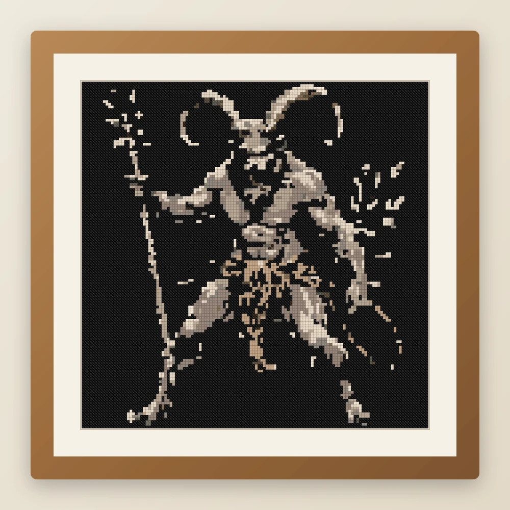 Krampus Night cross stitch pattern, example of a finished piece