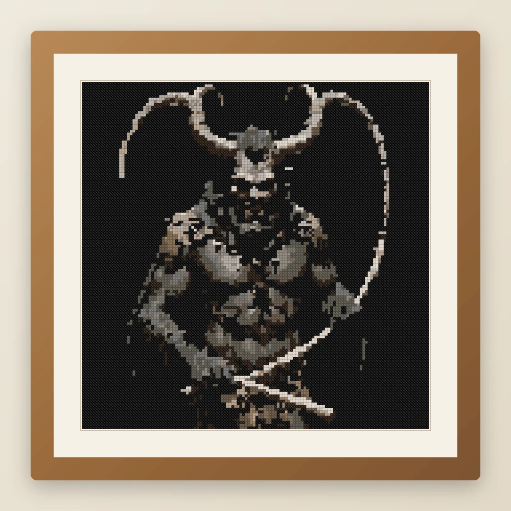 Krampus Night Watch cross stitch pattern, example of a finished piece