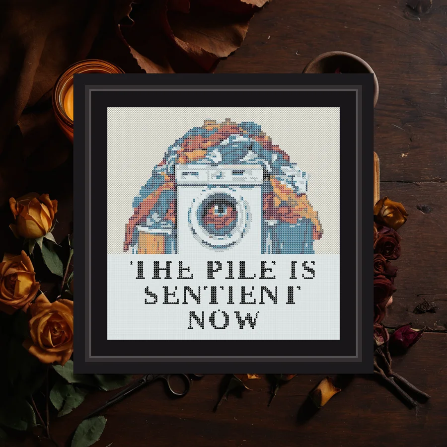 The Pile Is Sentient Now cross stitch pattern