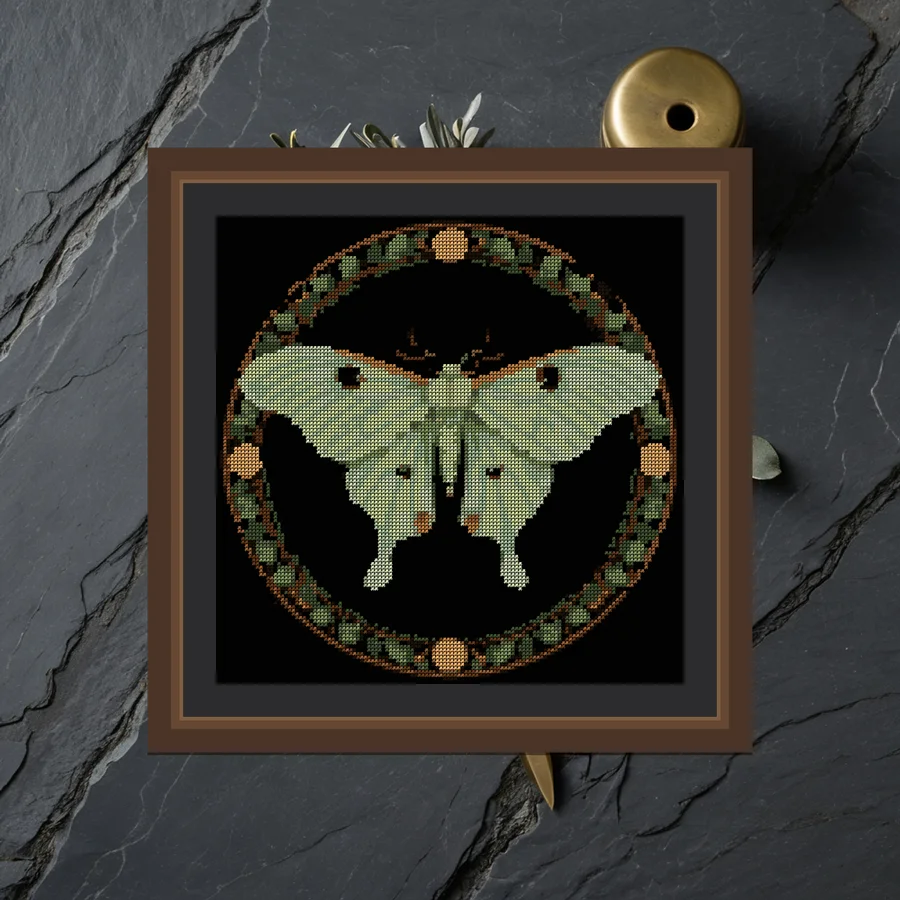 Luna Moth And Moon cross stitch pattern