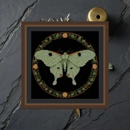 Luna Moth And Moon cross stitch pattern