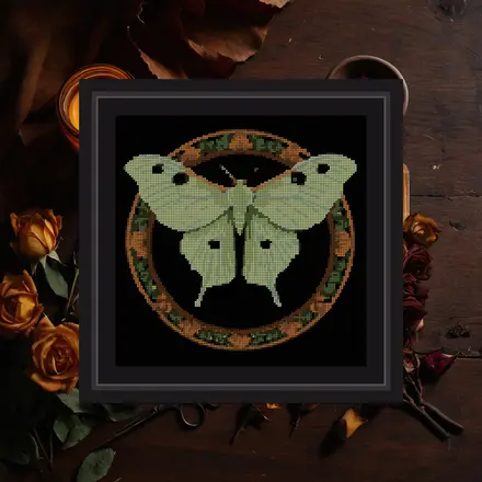 Luna Moth Plate cross stitch pattern