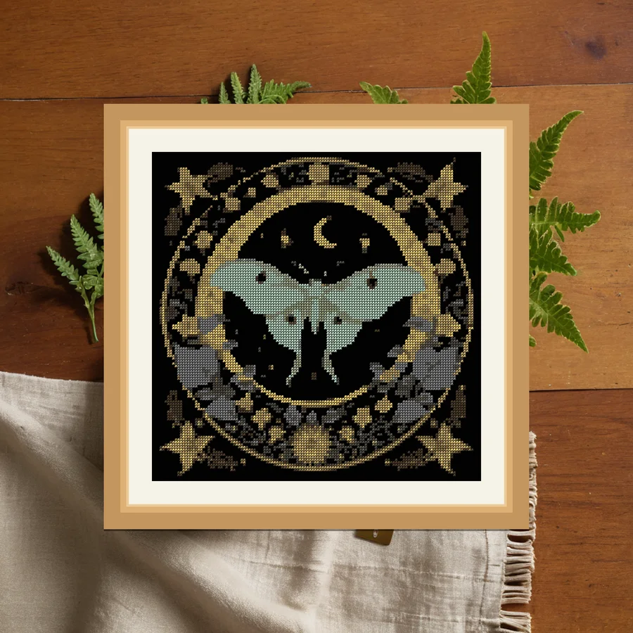Lunar Moth Mirror cross stitch pattern