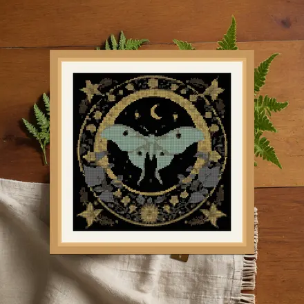 Lunar Moth Mirror cross stitch pattern