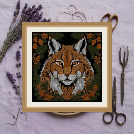 Lynx And Winter Pine cross stitch pattern